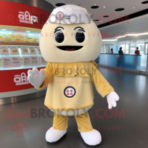 Cream Dim Sum mascot costume character dressed with a Button-Up Shirt and Beanies