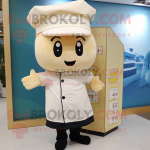 Cream Dim Sum mascot costume character dressed with a Button-Up Shirt and Beanies