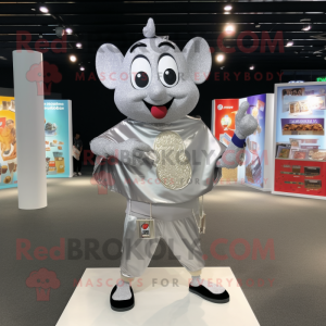 Silver Pad Thai mascot costume character dressed with a Henley Shirt and Coin purses