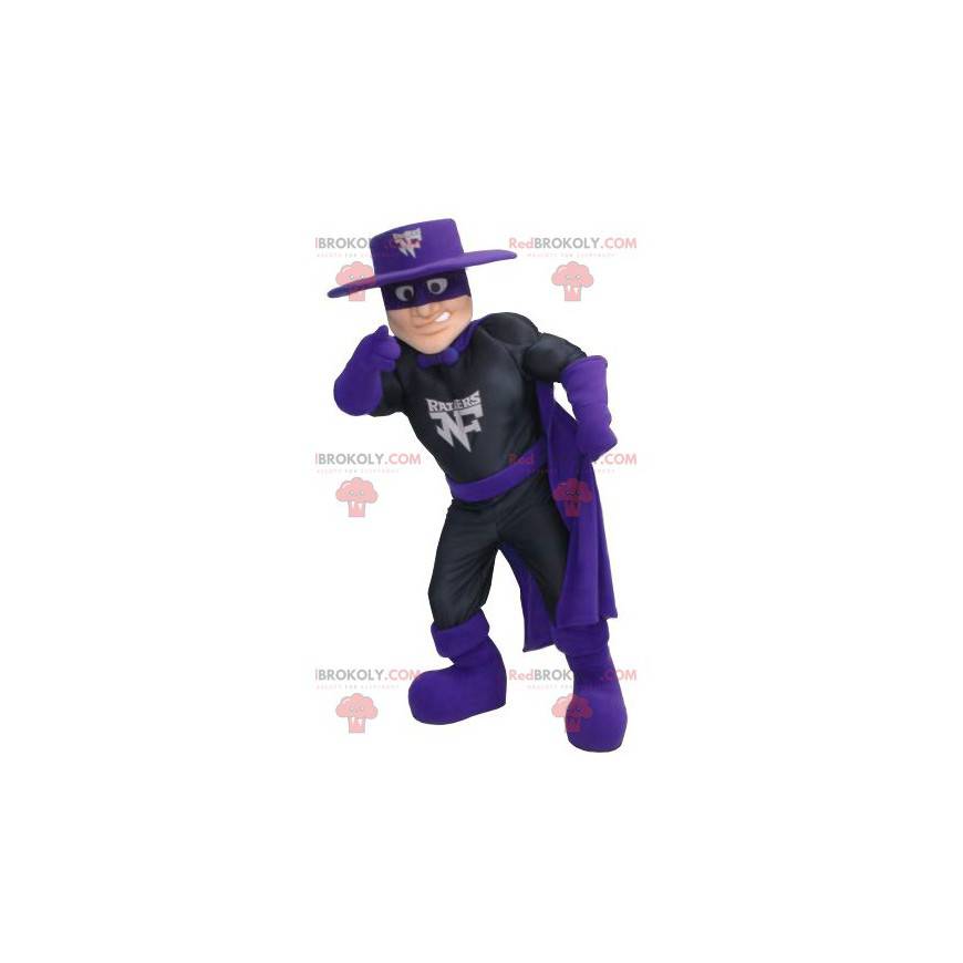 wol Verst humor Superheld Zorro-mascotte in zwarte en paarse Besnoeiing L (175-180 cm)