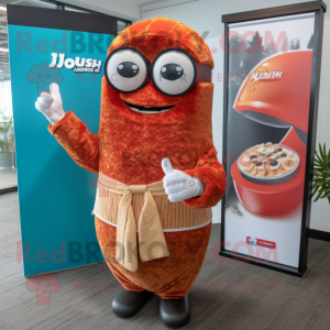 Rust Sushi mascot costume character dressed with a Maxi Dress and Eyeglasses