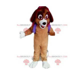 Hundmaskot med en purpur ryggsäck. Hunddräkt - Redbrokoly.com