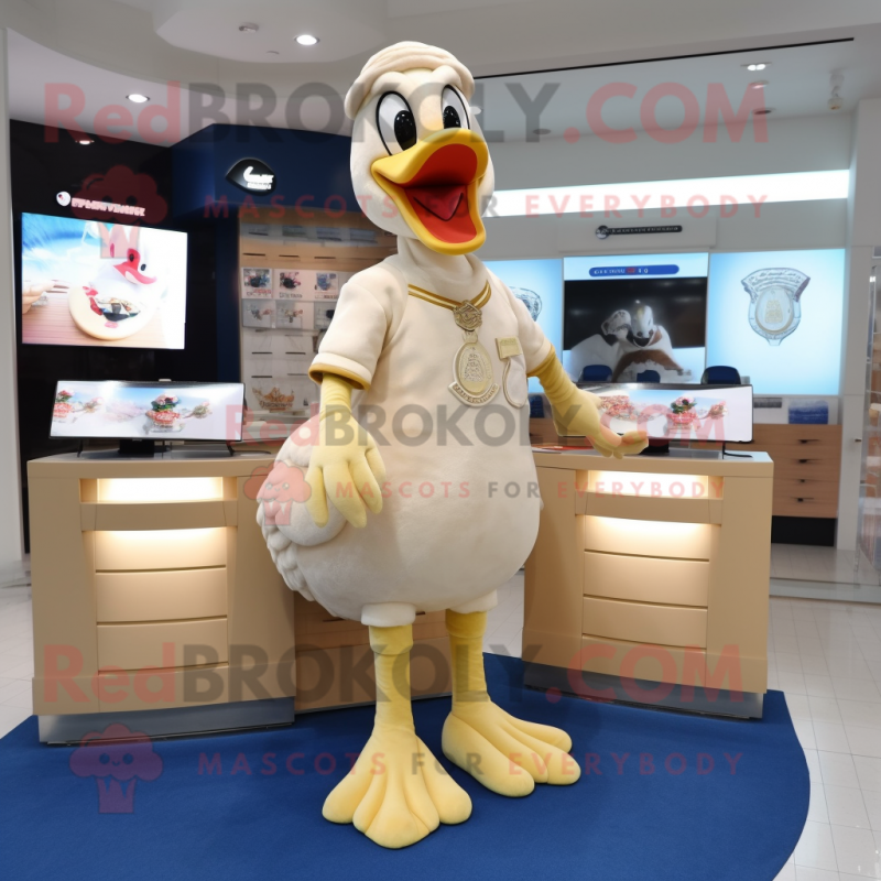 Beige Swans mascot costume character dressed with a Shorts and Coin purses