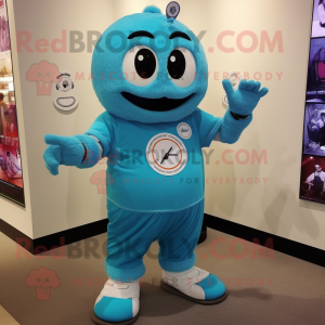 Cyan Bracelet mascot costume character dressed with a Henley Shirt and Anklets