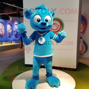 Cyan Bracelet mascot costume character dressed with a Henley Shirt and Anklets