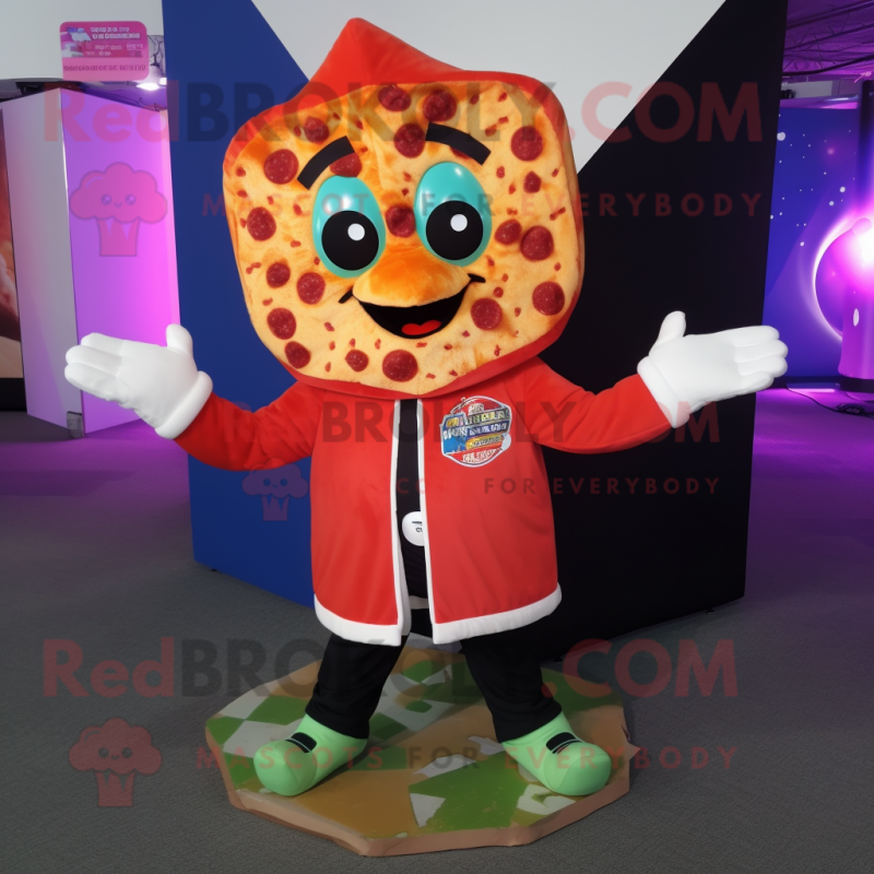 nan Pizza Slice mascot costume character dressed with a Bomber Jacket and Foot pads