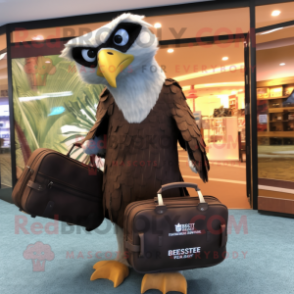 Brown Haast'S Eagle mascot costume character dressed with a Bikini and Briefcases