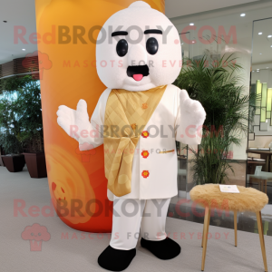 White Dim Sum mascot costume character dressed with a Suit Jacket and Foot pads