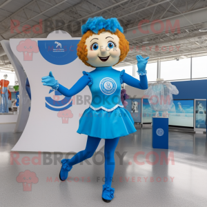 Sky Blue Irish Dancer mascot costume character dressed with a One-Piece Swimsuit and Tie pins