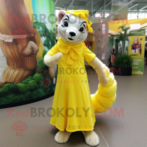 Lemon Yellow Ferret mascot costume character dressed with a Maxi Dress and Clutch bags