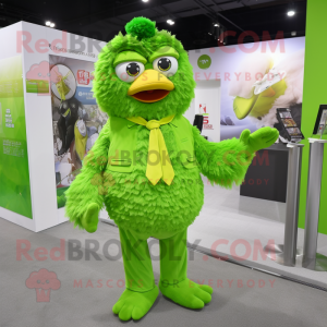 Lime Green Fried Chicken mascot costume character dressed with a Suit Pants and Scarves
