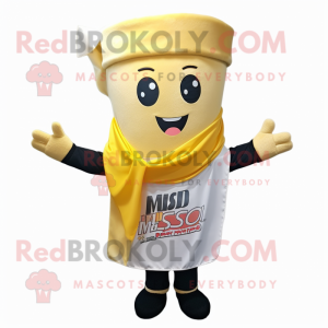 Gold Miso Soup mascot costume character dressed with a Dress Shirt and Scarf clips