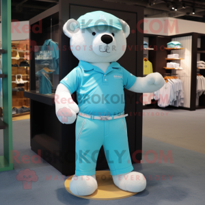 Cyan Teddy Bear maskot...