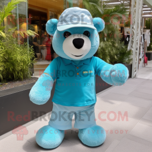 Cyaan teddybeer mascotte...