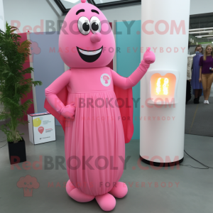 Pink Scented Candle mascot costume character dressed with a Midi Dress and Shoe laces