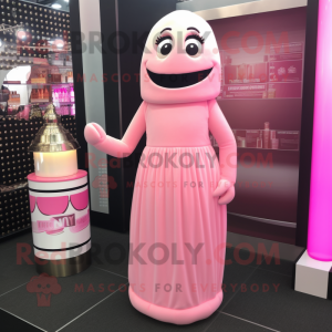 Pink Scented Candle mascot costume character dressed with a Midi Dress and Shoe laces