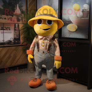 Rust Lemon mascot costume character dressed with a Romper and Hats