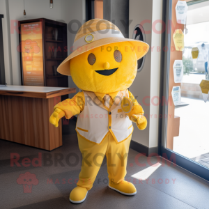 Rust Lemon mascot costume character dressed with a Romper and Hats