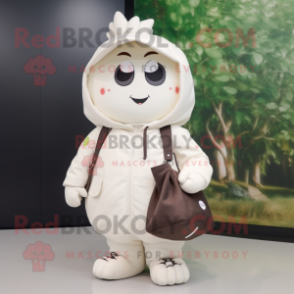 White Cherry mascot costume character dressed with a Parka and Tote bags