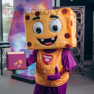 Magenta Grilled Cheese Sandwich mascot costume character dressed with a Button-Up Shirt and Headbands