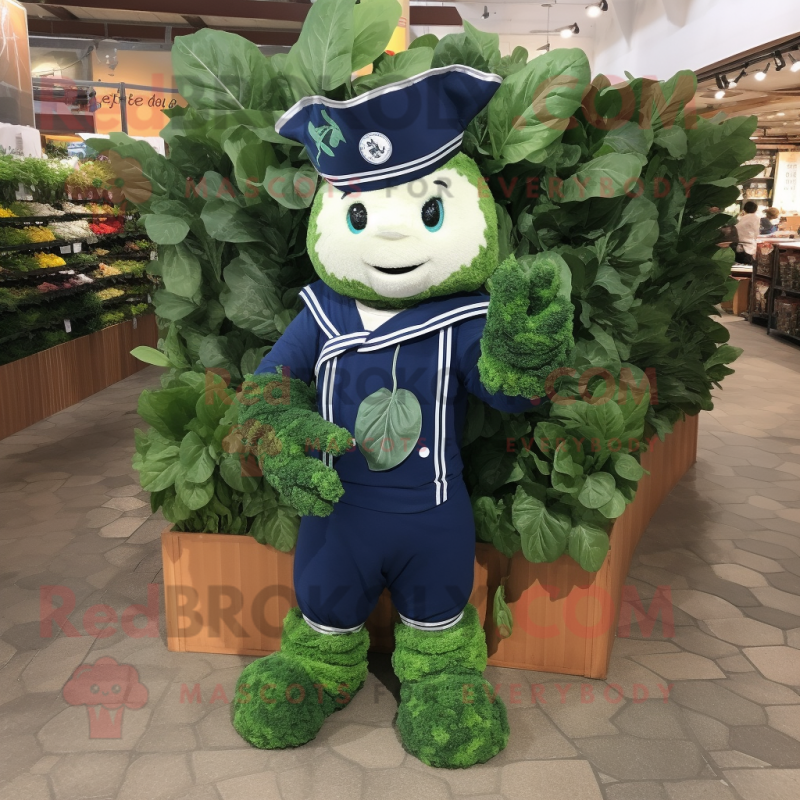 Navy Spinach mascot costume character dressed with a Romper and Bracelets