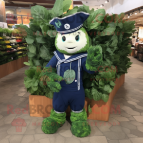Navy Spinach mascot costume character dressed with a Romper and Bracelets