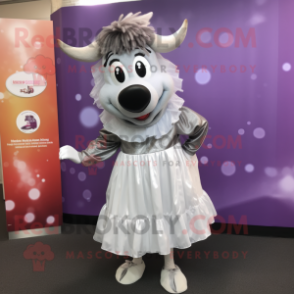 Silver Beef Stroganoff mascot costume character dressed with a Skirt and Earrings