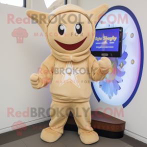 Beige Starfish mascot costume character dressed with a Hoodie and Digital watches