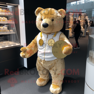 Gold Bear maskot kostume...