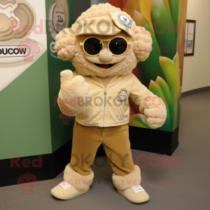 Tan Cauliflower mascot costume character dressed with a Corduroy Pants and Bracelet watches