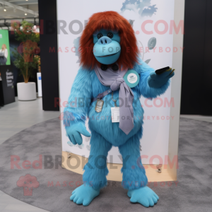 Sky Blue Orangutang maskot...