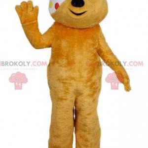 Mascotte gele beer met een verband. Geel berenkostuum -