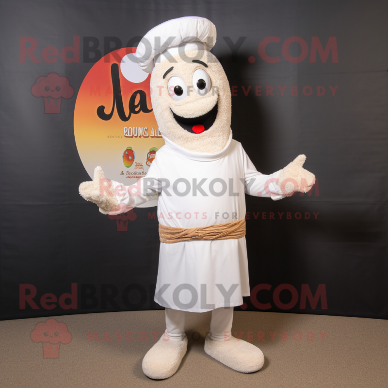 White Paella mascot costume character dressed with a Sweater and Belts