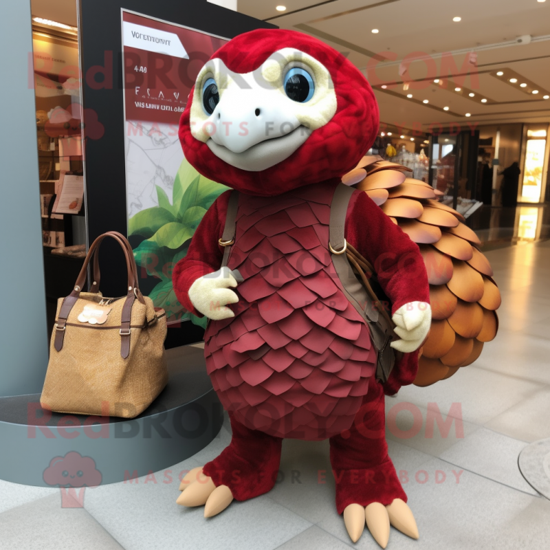 Red Pangolin Mascot Costume Character Dressed With A Mini Skirt And Tote Bags Mascot Costumes 8986