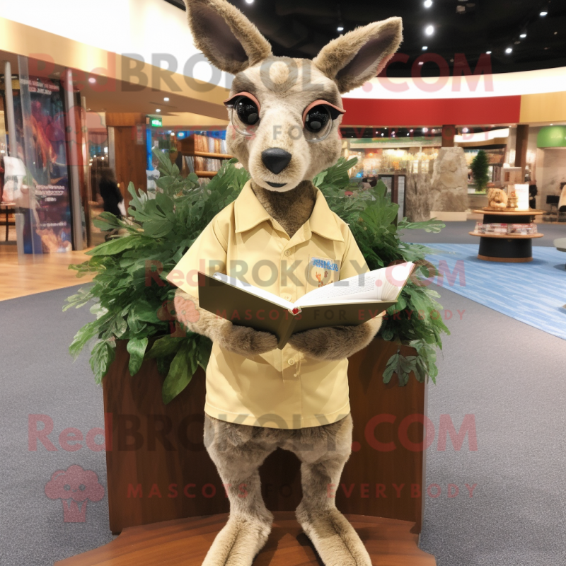 Kangaroo mascot Redbrokoly.com Costumes Polo costume character with Shirt - and Sizes glasses Reading Mascot a L dressed - (175-180CM)