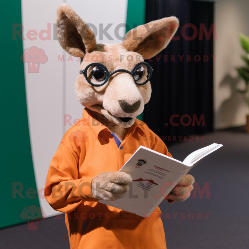 Kangaroo mascot Redbrokoly.com with L and costume Shirt - a glasses - Polo character Reading Mascot Costumes (175-180CM) dressed Sizes