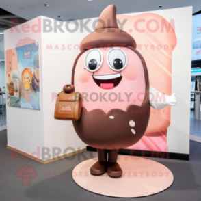 Peach Chocolate Bar mascot costume character dressed with a Culottes and Handbags