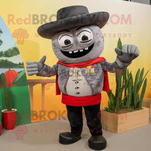 Gray Fajitas mascot costume character dressed with a Suit Pants and Mittens