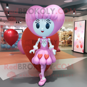 Pink Heart Shaped Balloons mascot costume character dressed with a Culottes and Necklaces