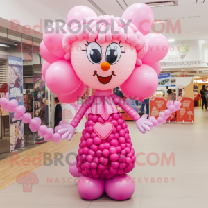 Pink Heart Shaped Balloons mascot costume character dressed with a Culottes and Necklaces