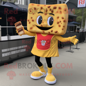 Gold Grilled Cheese Sandwich mascot costume character dressed with a Joggers and Shoe clips