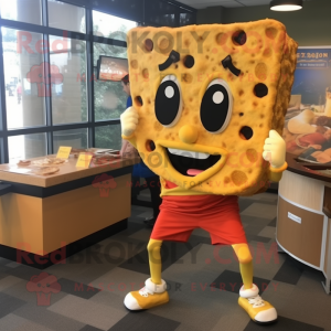 Gold Grilled Cheese Sandwich mascot costume character dressed with a Joggers and Shoe clips