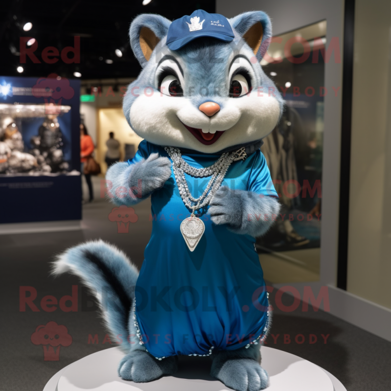 Blue Chipmunk mascot costume character dressed with a Jacket and Sunglasses  - Mascot Costumes -  Sizes L (175-180CM)