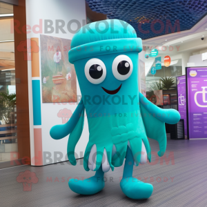 Turquoise inktvis mascotte...