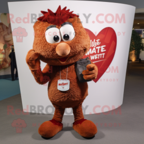 Rust Heart mascot costume character dressed with a Henley Tee and Mittens