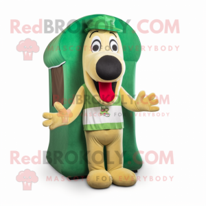 Green Hot Dogs mascot costume character dressed with a Corduroy Pants and Earrings
