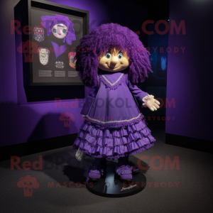 Purple Irish Dancing Shoes mascot costume character dressed with a Wrap Skirt and Coin purses