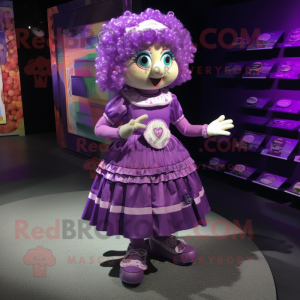 Purple Irish Dancing Shoes mascot costume character dressed with a Wrap Skirt and Coin purses