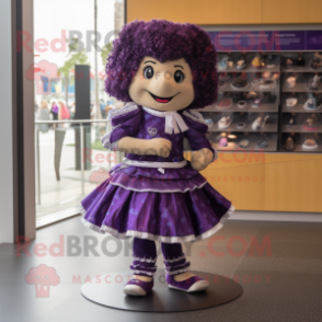 Purple Irish Dancing Shoes mascot costume character dressed with a Wrap Skirt and Coin purses