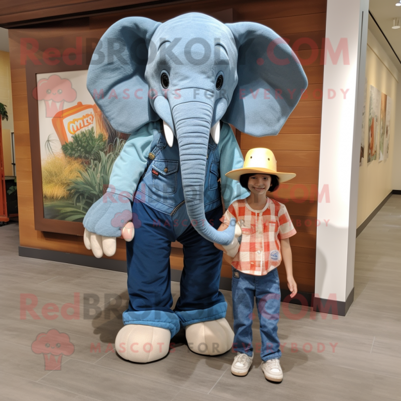 Costume de mascotte d l phant habill avec un jean de maman et